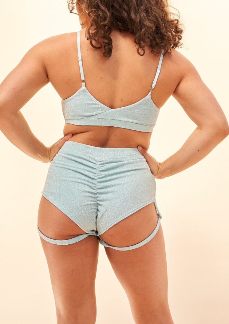 Lure You High Waisted Garter shorts - Crystal Blue