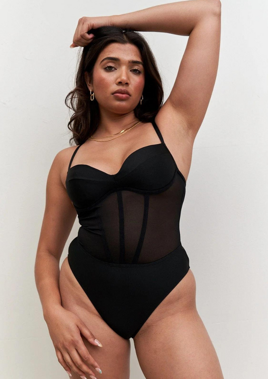 Valentina Body - Black mesh + tissu recyclé