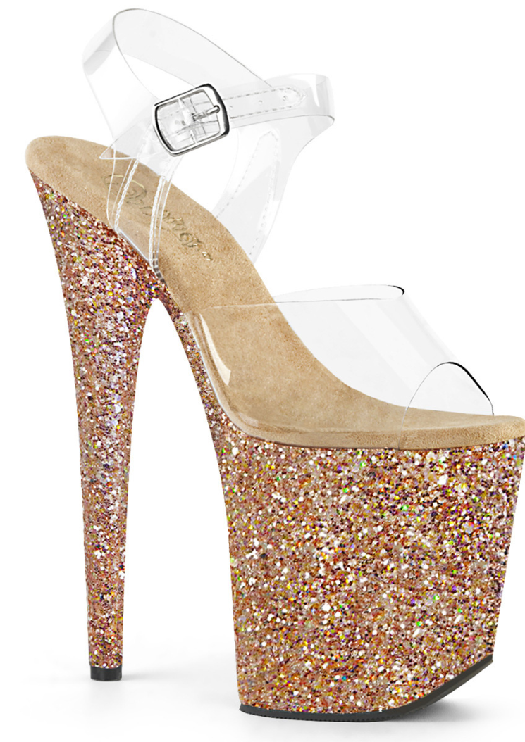 Flamingo 808LG - 8 inch - Clear / Rose Gold Glitter