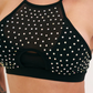 Demi Mesh Diamante top - Noir