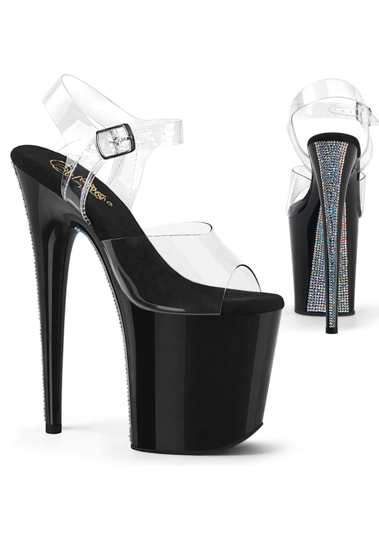 Flamingo 808CRS-2  - 8 inch - Clear/Black Silver Rhinestones