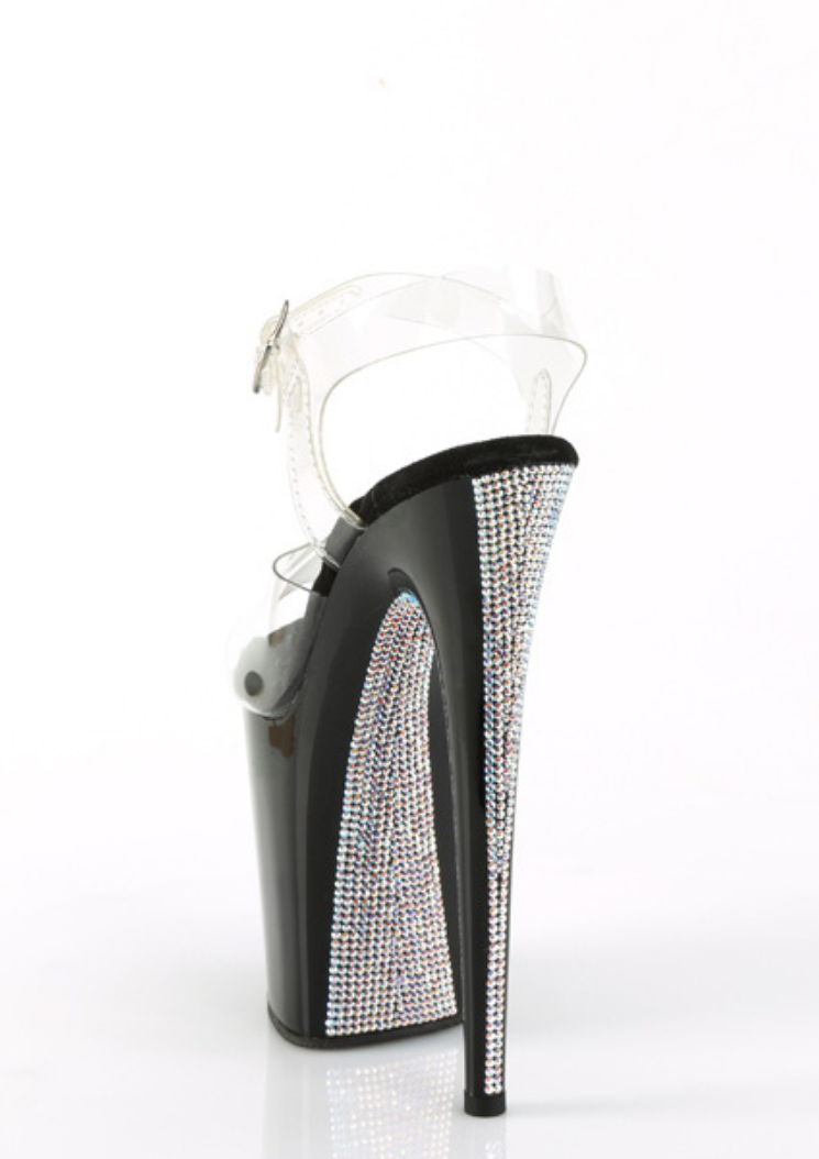 Flamingo 808CRS-2  - 8 inch - Clear/Black Silver Rhinestones