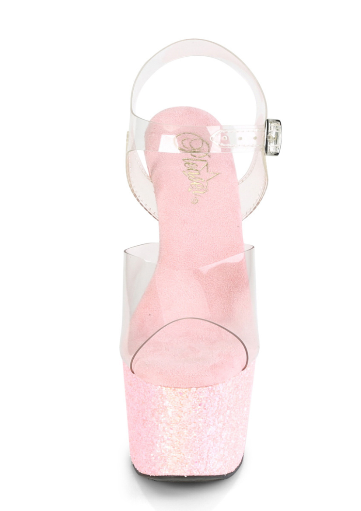 Adore 708LG - 7 inch - Clear / Baby Pink Glitter